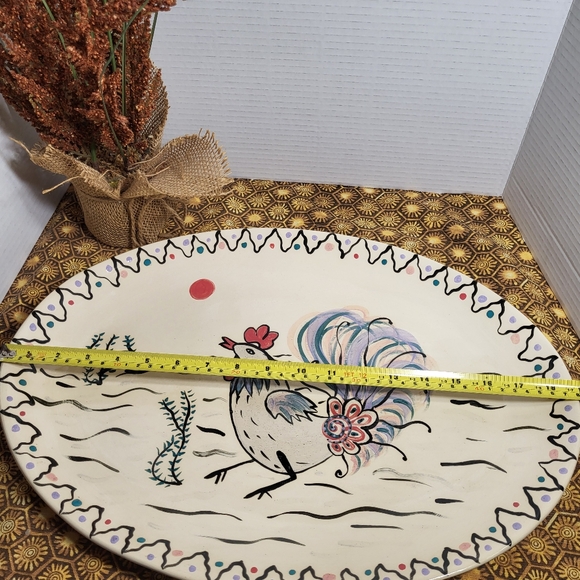 Hand Painted Oval Art Pottery Serving Platter Rooster - Picture 13 of 15